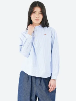 Danton - Women's Round Collar Pullover L/S Shirt in Sax White Stripe