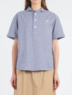 Danton - Women's Round Collar Shirt in Navy Gingham