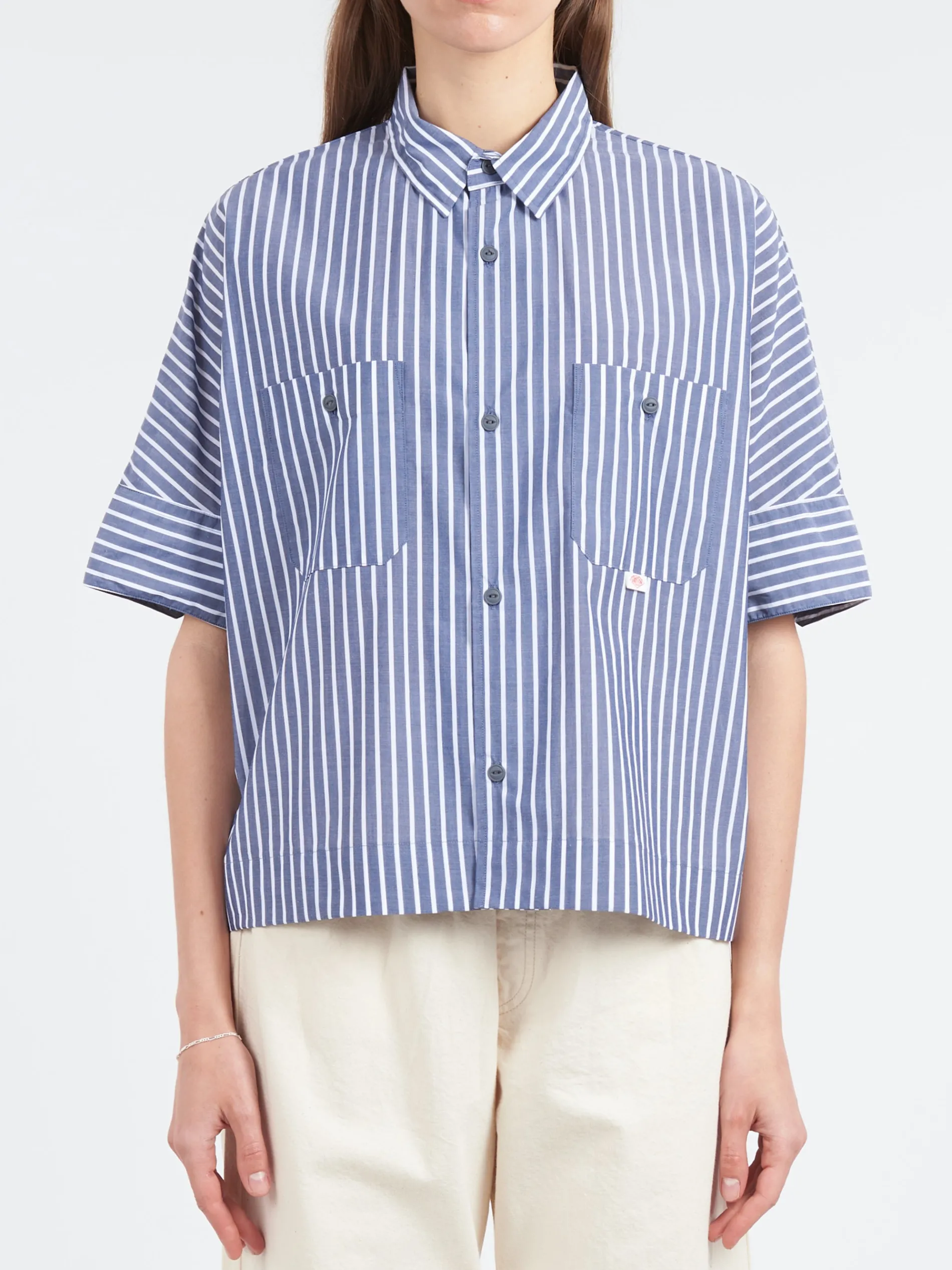 Danton - Women's Short Sleeve Work Shirt in Navy and White Stripe