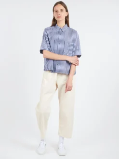 Danton - Women's Short Sleeve Work Shirt in Navy and White Stripe