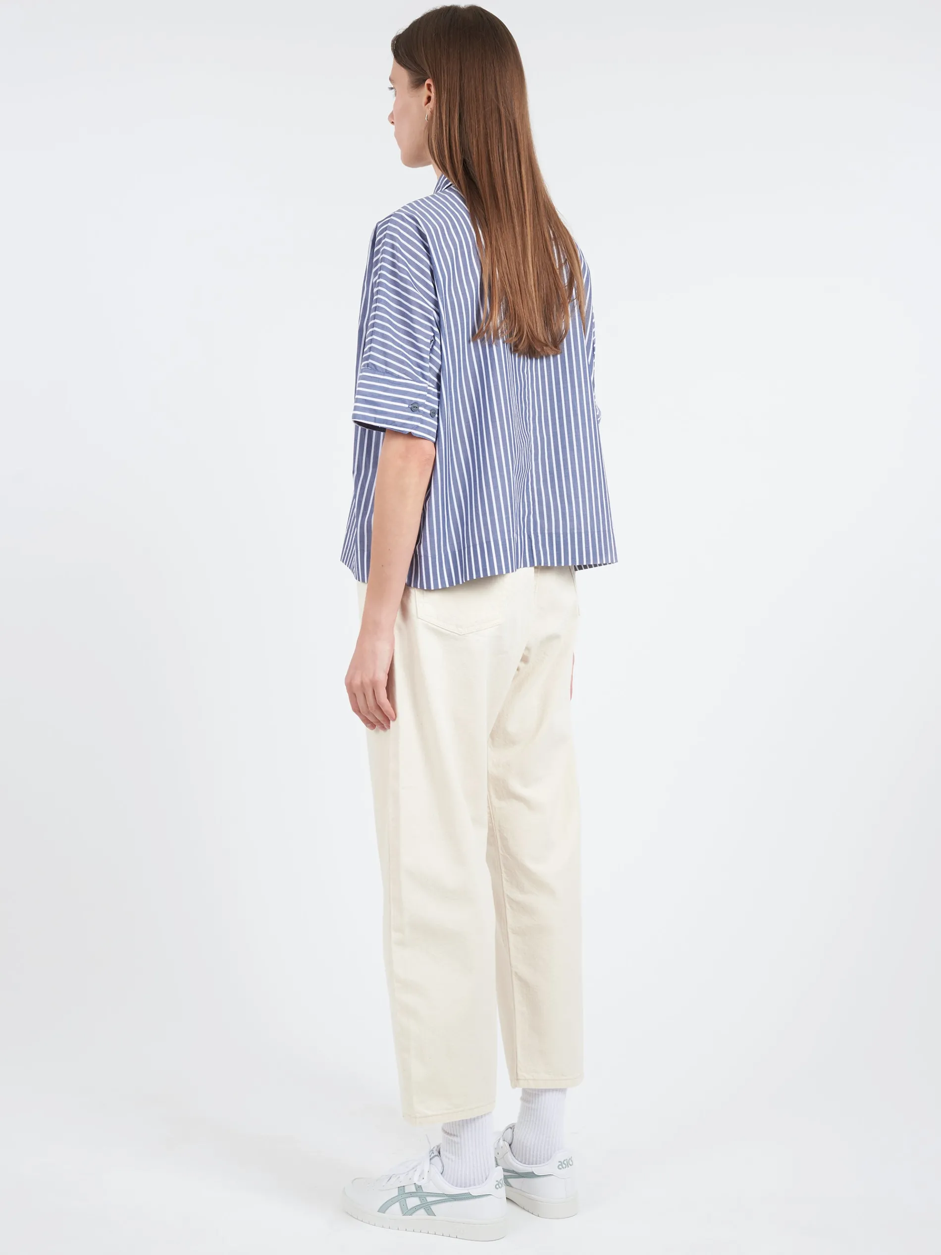 Danton - Women's Short Sleeve Work Shirt in Navy and White Stripe