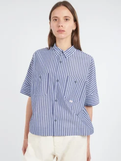 Danton - Women's Short Sleeve Work Shirt in Navy and White Stripe