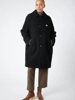 Danton - Women's Wool Light Pile Long Coat in Black