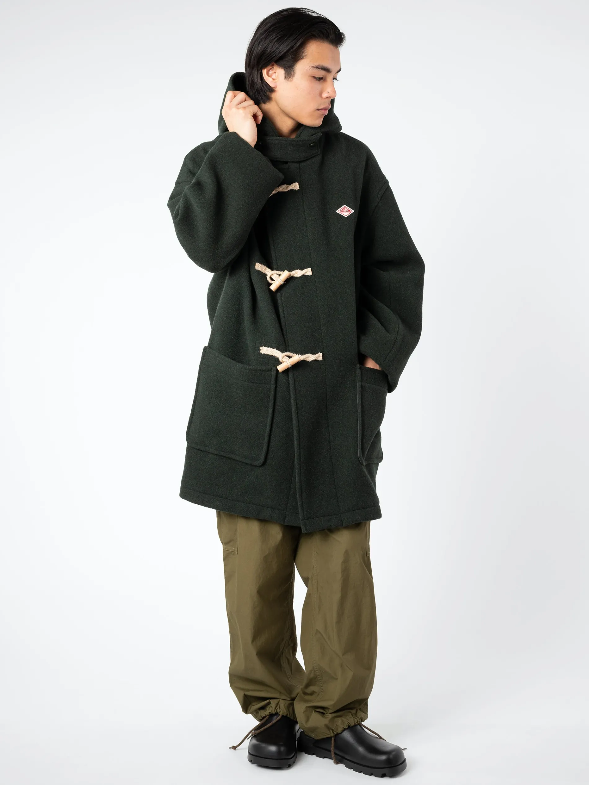Danton - Wool Light Pile Duffle Coat in Moss Green