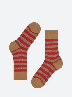 Falke - Sensitive Mapped Line Socks in Toffee and Red Stripe