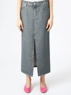Filippa K - Long Slit Denim Skirt in Mid Grey Wash