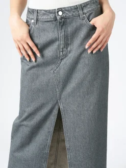 Filippa K - Long Slit Denim Skirt in Mid Grey Wash