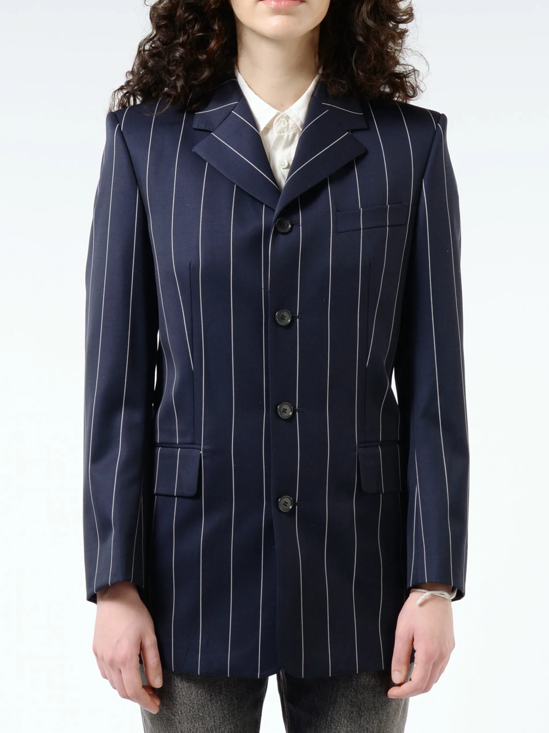 Filippa K - Wool Pinstripe Blazer in Navy/White