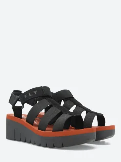 FLY London - Yoko Yoji Platform Sandals in Black and Brick