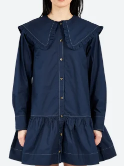 GANNI - Big Collar Dress in Sky Captain