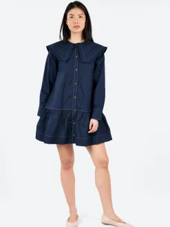 GANNI - Big Collar Dress in Sky Captain