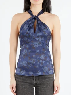 GANNI - Floral Printed Top in Peacoat