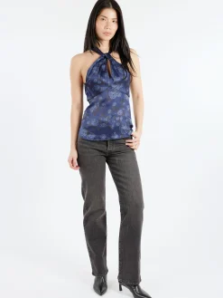 GANNI - Floral Printed Top in Peacoat