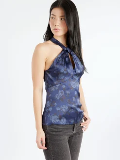 GANNI - Floral Printed Top in Peacoat