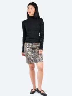 GANNI - Foil Print Denim Skirt in Leopard