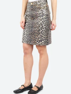 GANNI - Foil Print Denim Skirt in Leopard