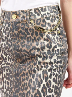 GANNI - Foil Print Denim Skirt in Leopard