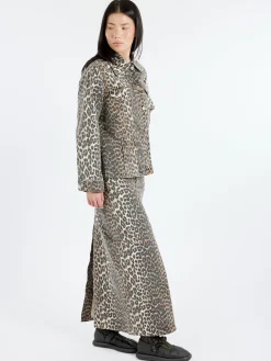 GANNI - Leopard Print Denim Maxi Skirt