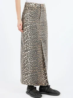 GANNI - Leopard Print Denim Maxi Skirt