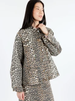GANNI - Leopard Printed Denim Jacket