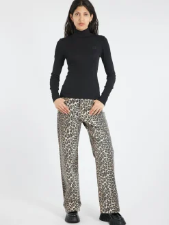 GANNI - Rib Long Sleeve T-Shirt in Black