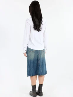 GANNI - V-Neck Frill Collar Shirt in Bright White