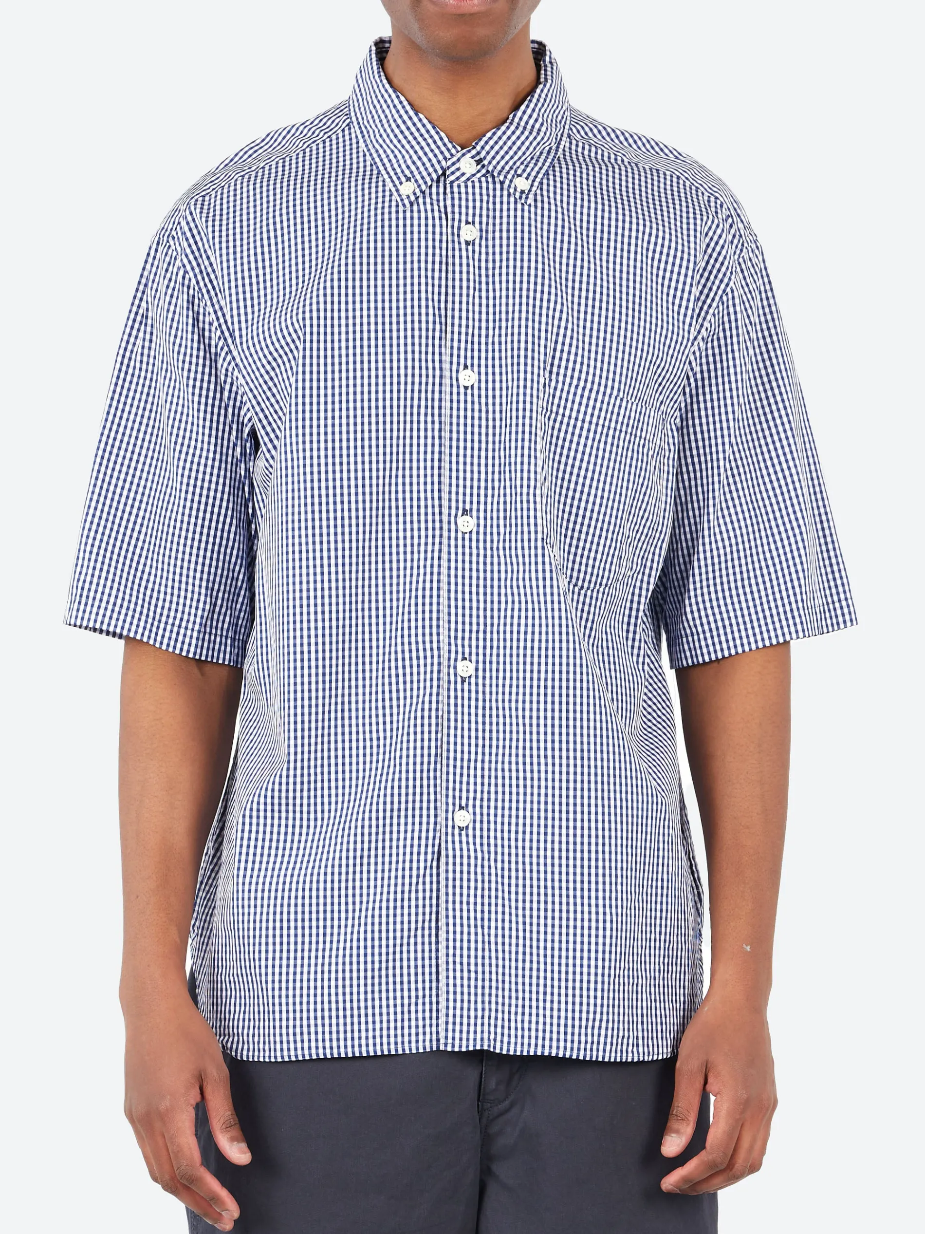 Gingham Check Short Sleeve Button Down Collar Shirt