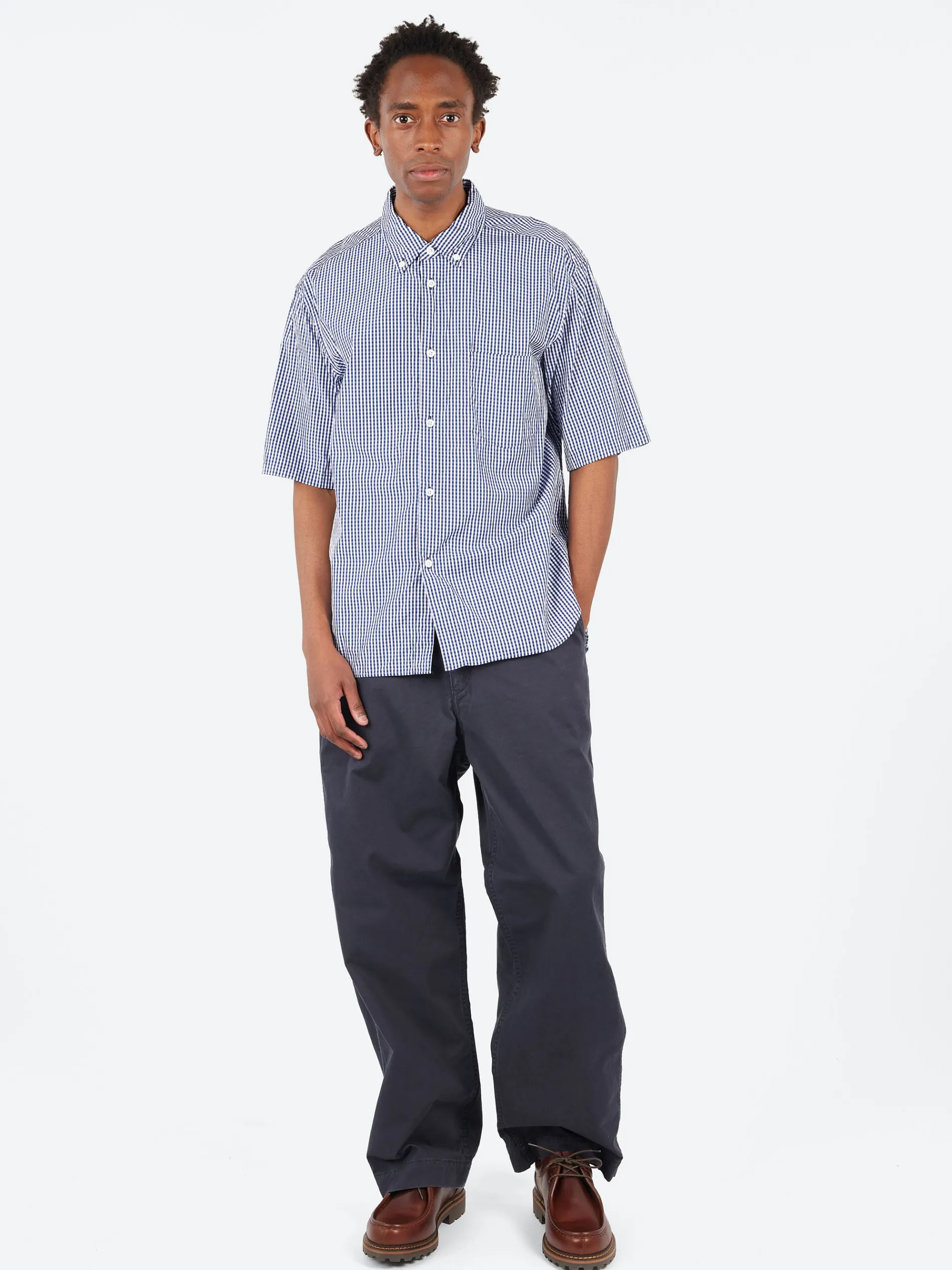 Gingham Check Short Sleeve Button Down Collar Shirt