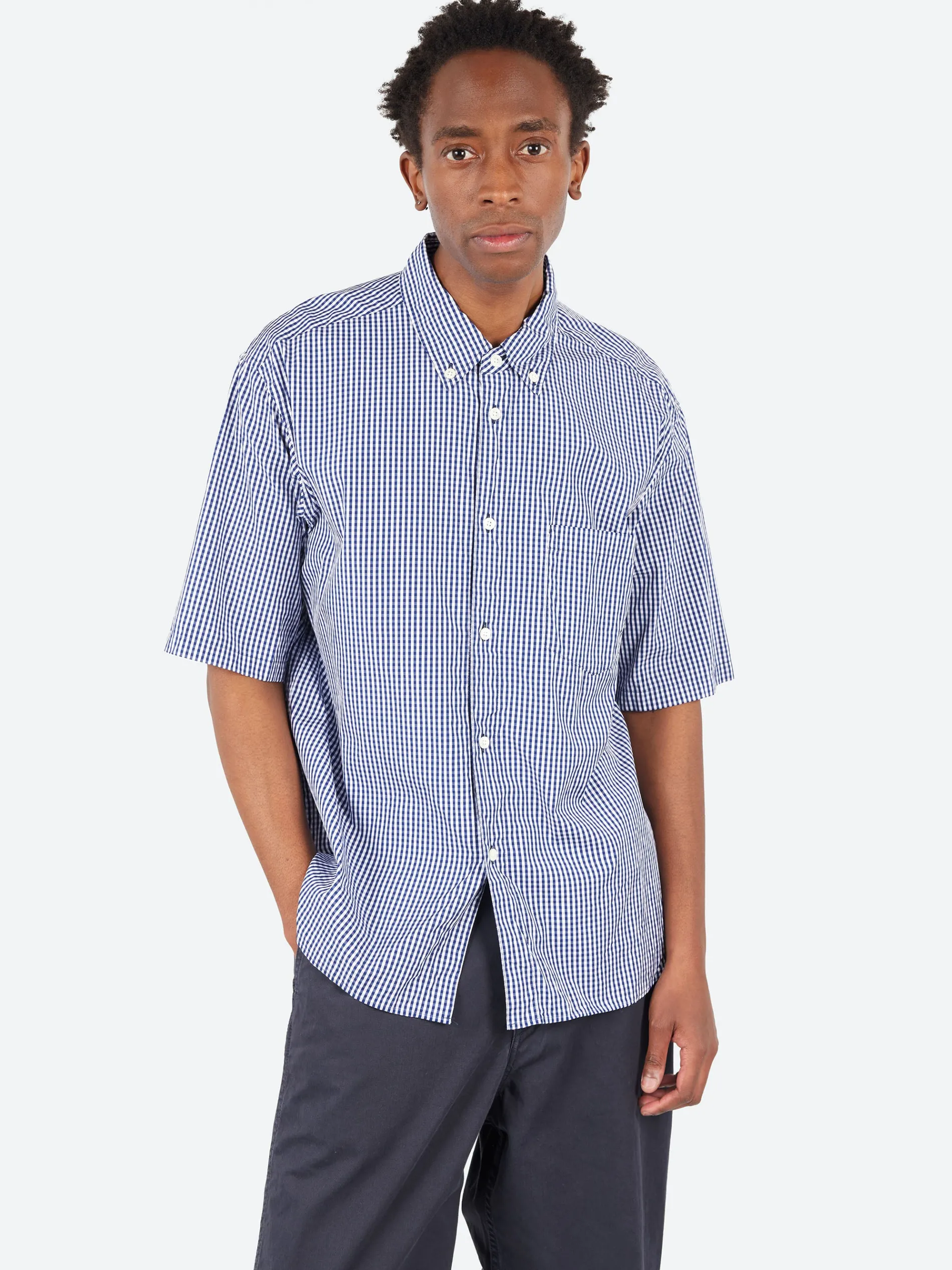 Gingham Check Short Sleeve Button Down Collar Shirt