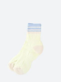 Ivy Ellis - The Embo Cotton Slub Quarter in Lemon and Light Blue