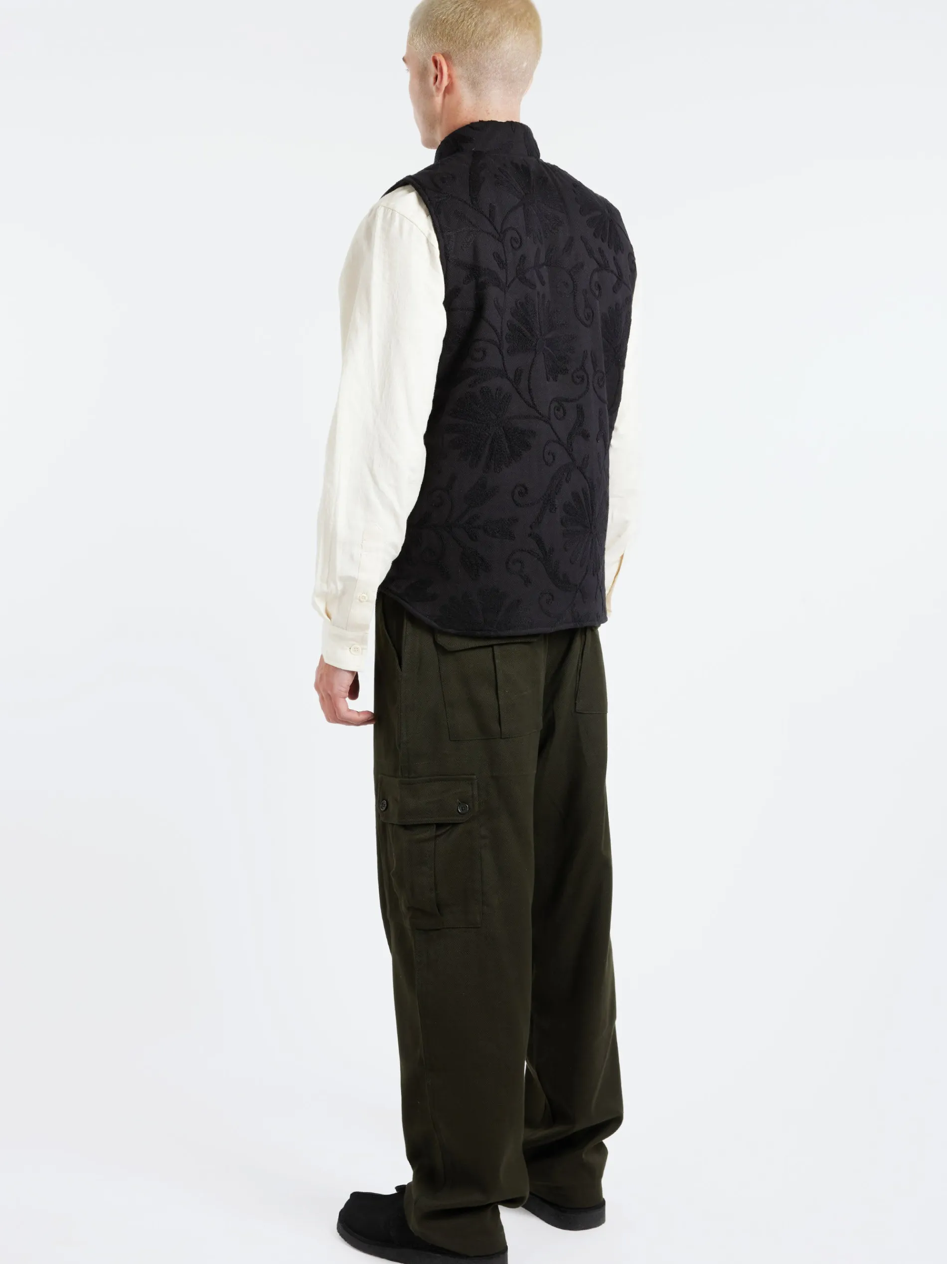 Kardo - Leo Quilted Vest with Suzani Embroidery in Black