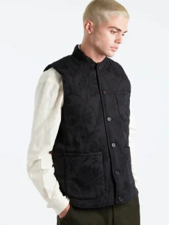 Kardo - Leo Quilted Vest with Suzani Embroidery in Black