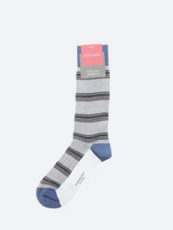 Marcoliani - Pique Stripe Socks in Ice Grey