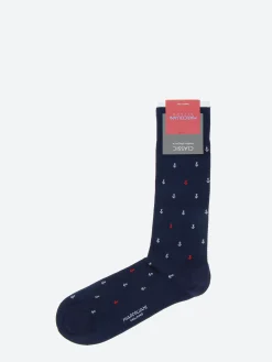 Marcoliani Milano - Anchor Pattern Crew Sock in Blue