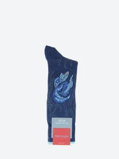 Marcoliani Milano - Koi Fish Crew Sock in Indigo Blue