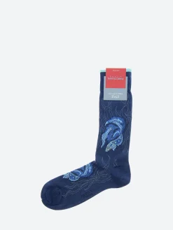 Marcoliani Milano - Koi Fish Crew Sock in Indigo Blue