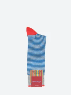 Marcoliani Milano - Palio Stripe Sock in Flannel and Turquoise