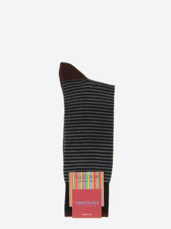 Marcoliani Milano - Palio Stripe Sock in Black and Asphalt