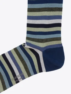 Marcoliani Milano - Rainbow Stripe Sock in Denim/Sage