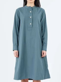 Margaret Howell - MHL Collarless Swing Dress in Mineral Blue