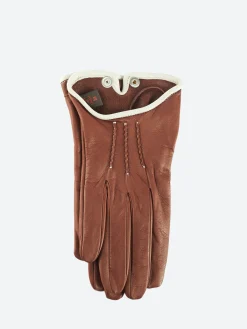 Mario Portolano - 3794 Nappa Short Glove Contrast Piping in Cognac and Beige