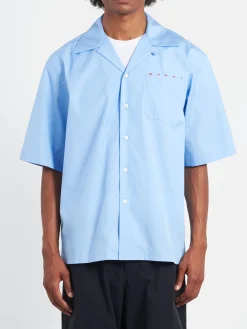 Marni - Bowling Shirt with Hidden Logo in Iris Blue