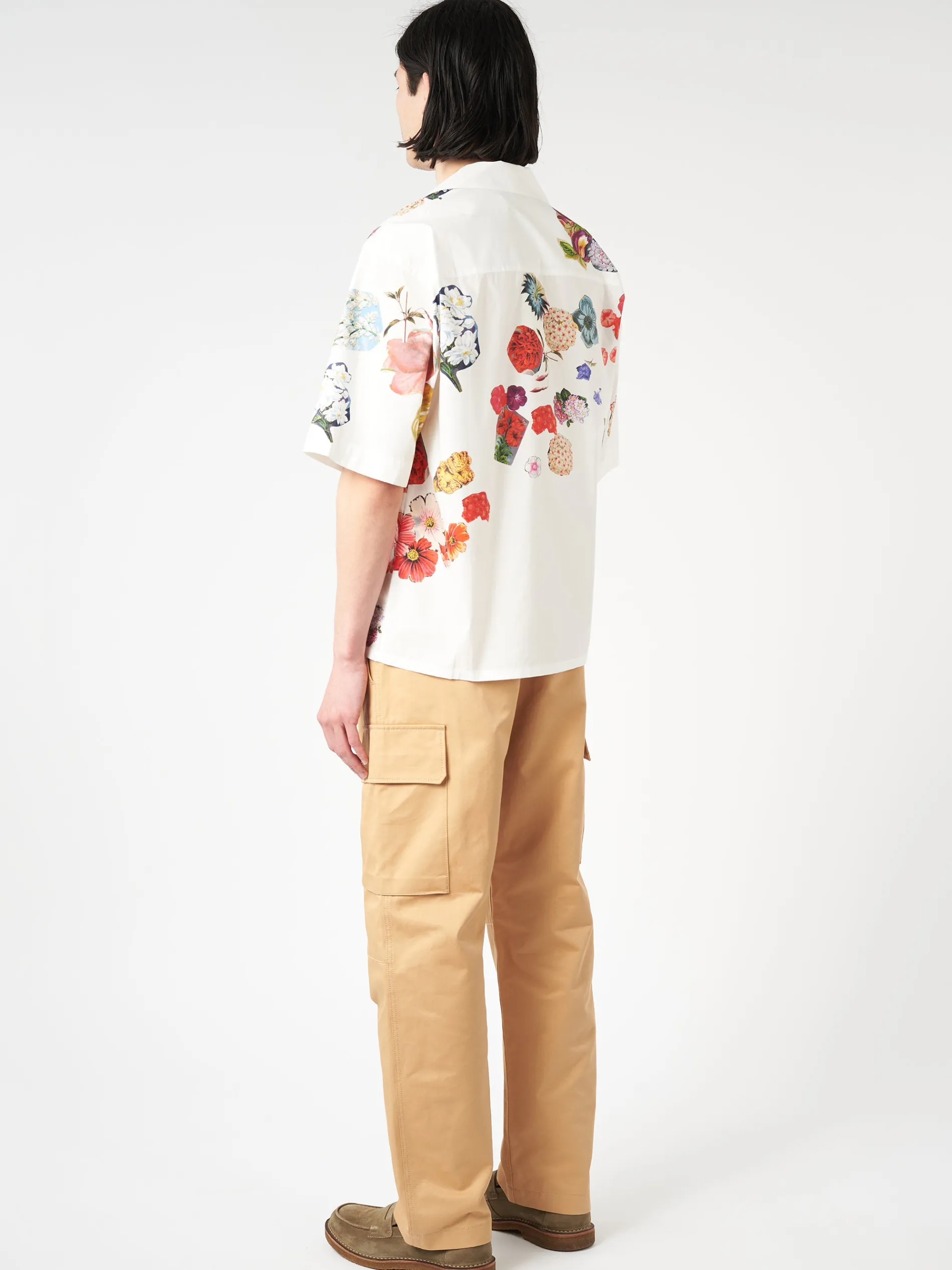Marni - Bowling Shirt with Flower Prints in Lily White