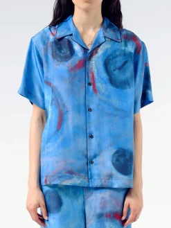 Marni - Bowling Silk Shirt with Buchi Blue Print in Cobalt