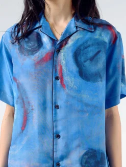 Marni - Bowling Silk Shirt with Buchi Blue Print in Cobalt