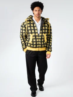 Marni - Checked Mohair Hooded Cardigan in Maize