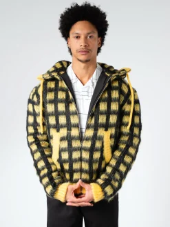 Marni - Checked Mohair Hooded Cardigan in Maize
