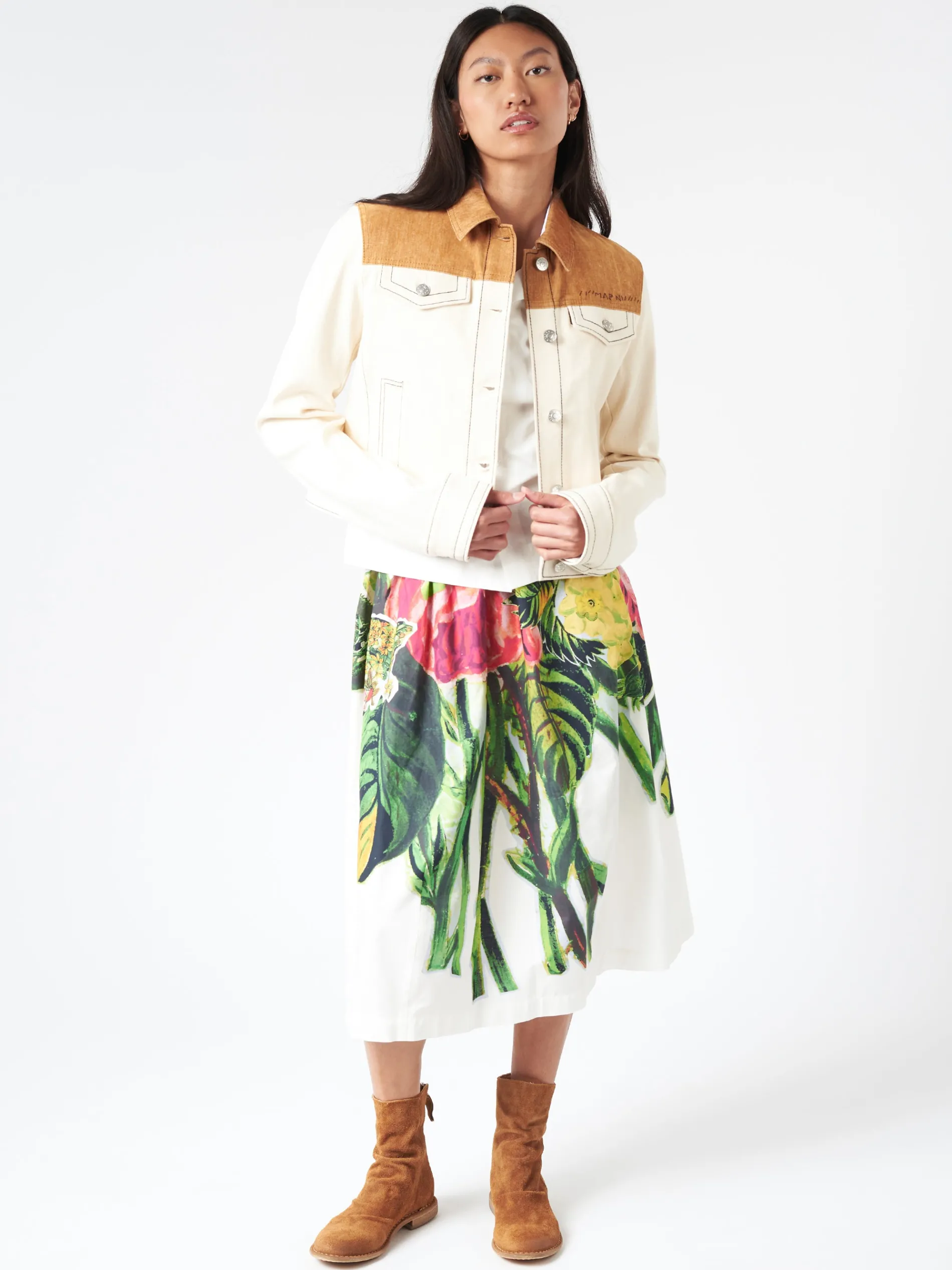 Marni - Denim Trucker Jacket with Contrast Yoke in Snow