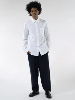 Marni - Logo Print Poplin Bowling Shirt in Lily White