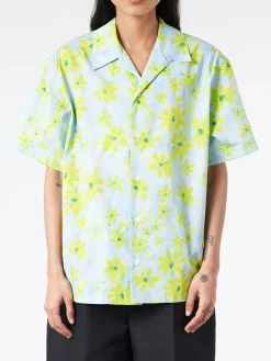 Marni - Poplin Bowling Shirt with Parade Print in Aquamarine